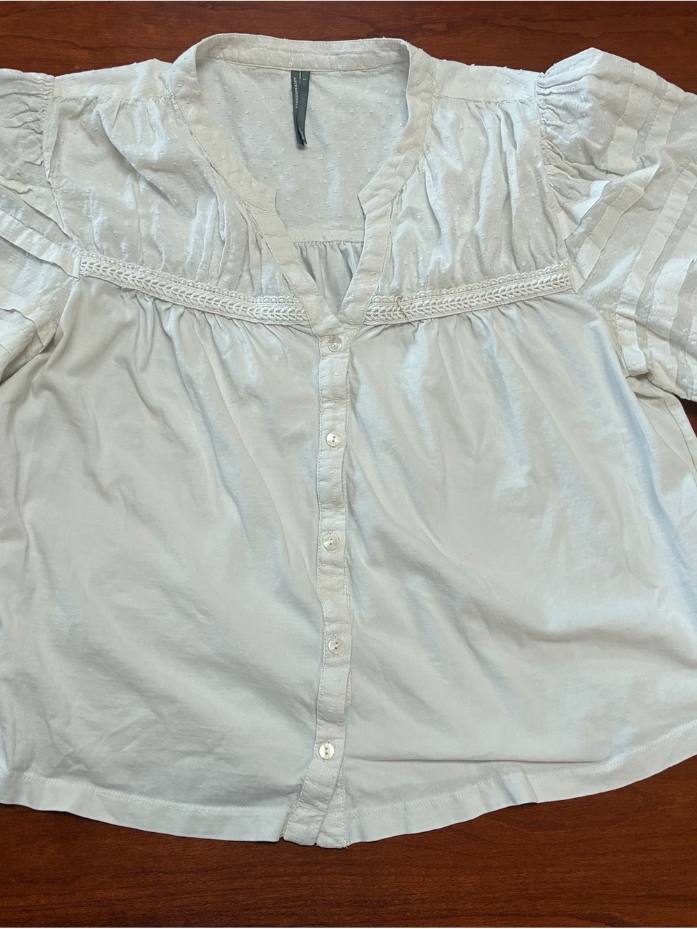 Anthropologie White Swiss Dot Pintuck Puff Sleeve Blouse Size L